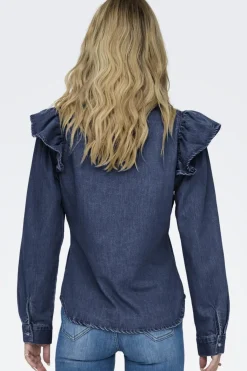 Outlet Only Onlindigo Ls Frill Shirt Qyt 4287142 Dark Blue Denim