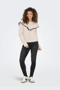 Discount Only Onlisolde Ls Frill O-Neck Knt 4781329 Birch Black
