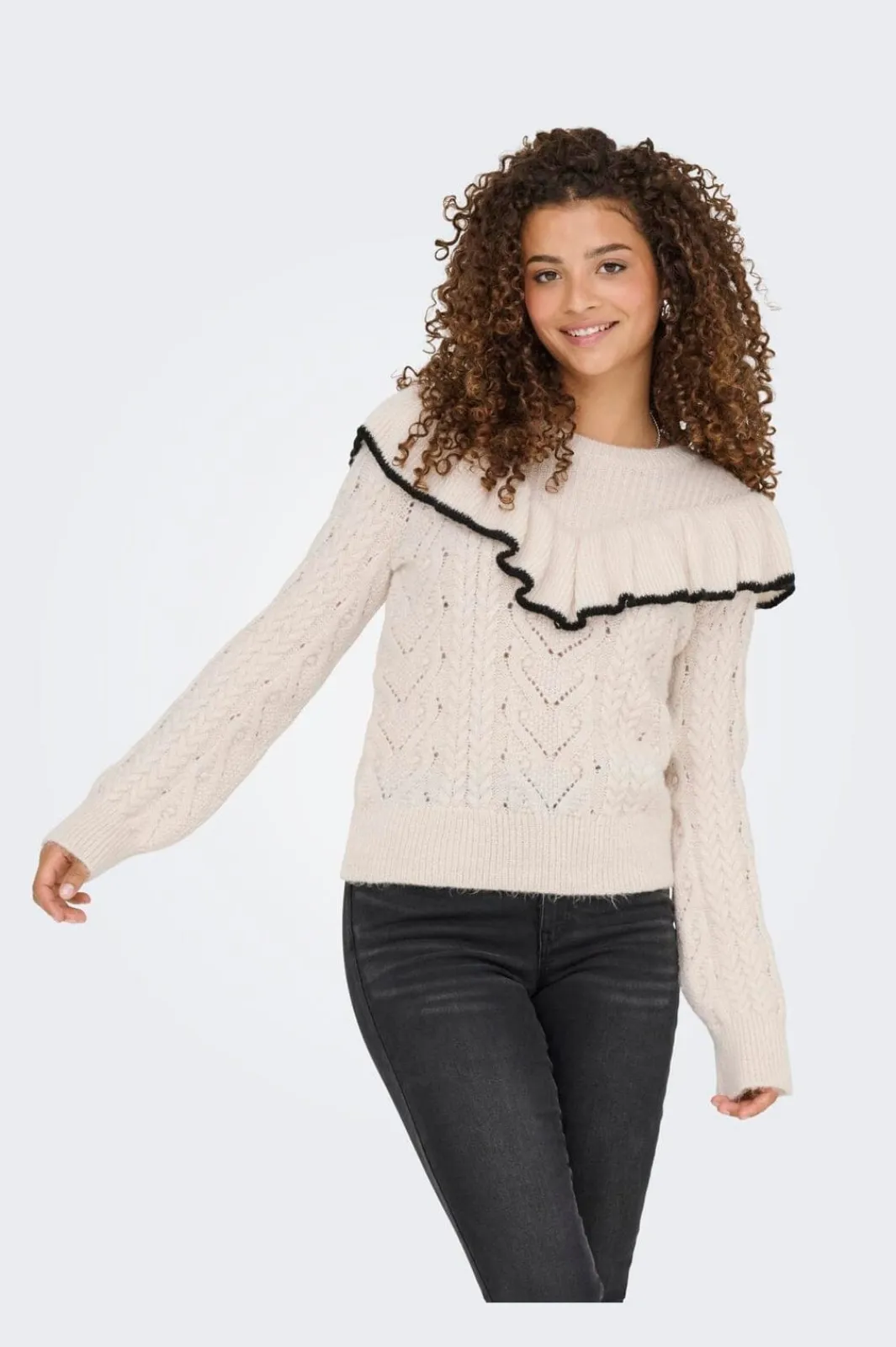 Discount Only Onlisolde Ls Frill O-Neck Knt 4781329 Birch Black