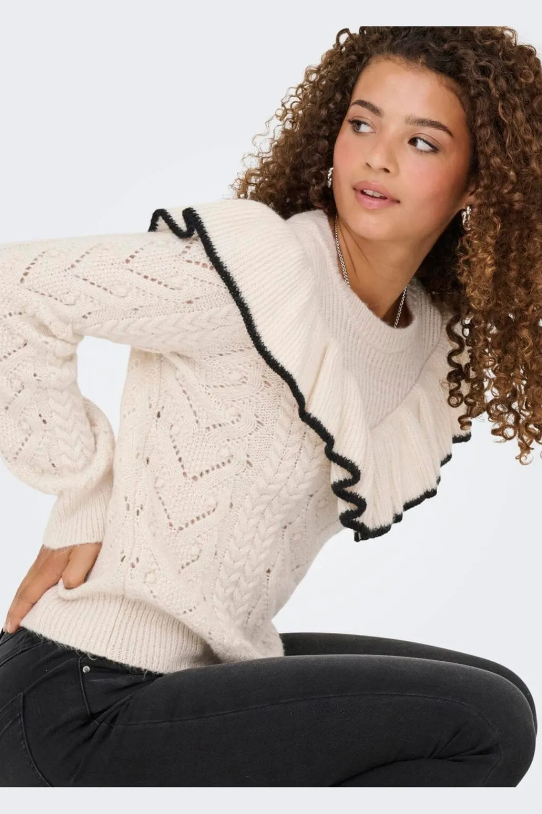 Discount Only Onlisolde Ls Frill O-Neck Knt 4781329 Birch Black