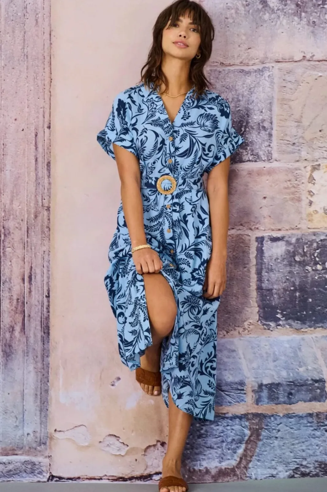 Only Onljakiri Linen Ss Midi Shirt Dress 4868064 Cerulean Noos Graphic Garden
