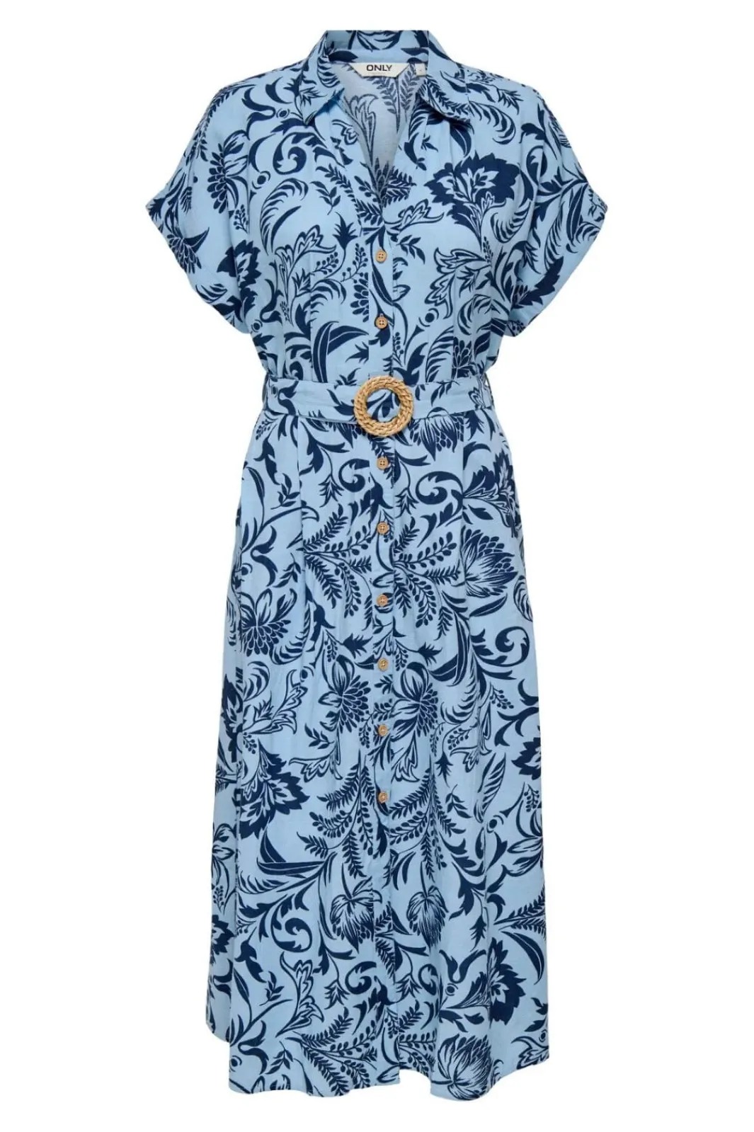 Only Onljakiri Linen Ss Midi Shirt Dress 4868064 Cerulean Noos Graphic Garden
