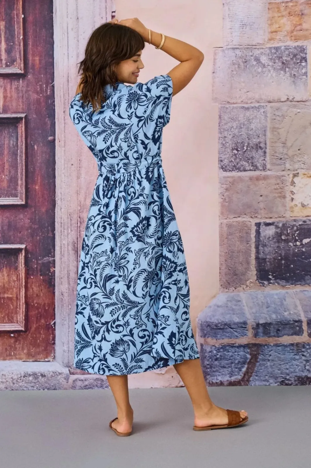 Only Onljakiri Linen Ss Midi Shirt Dress 4868064 Cerulean Noos Graphic Garden