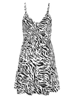 New Only Onljennie S/L Knot Short Dress Ox 4948115 Black Zebra