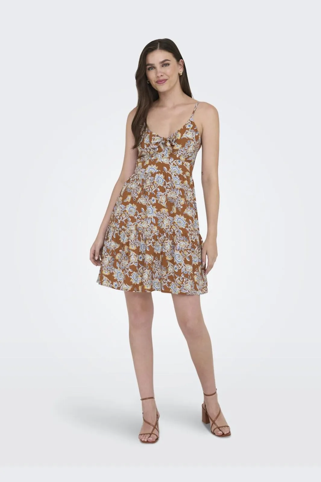 Best Only Onljennie S/L Knot Short Dress Ox 4948116 Apricot Orange Flowers