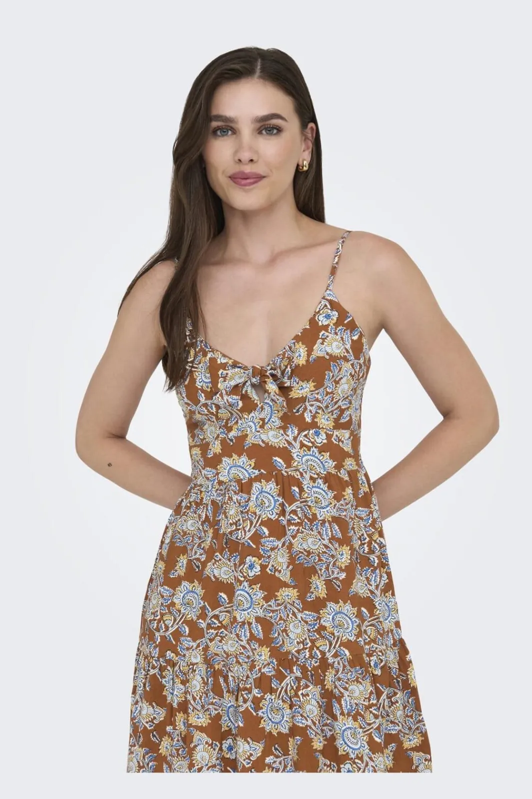 Best Only Onljennie S/L Knot Short Dress Ox 4948116 Apricot Orange Flowers