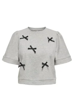 Outlet Only Onljenny S/S O-Neck Bow Box Ub Swt 4800799 Light Grey Melange Small Black Bows