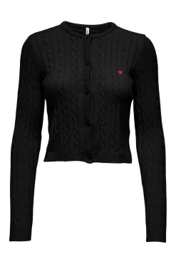 Hot Only Onlkatia Ls Cable Button Cardigan Cc Knt 4959313 Black True Red Heart Emb/Dtm Button