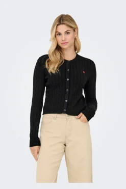 Hot Only Onlkatia Ls Cable Button Cardigan Cc Knt 4959313 Black True Red Heart Emb/Dtm Button