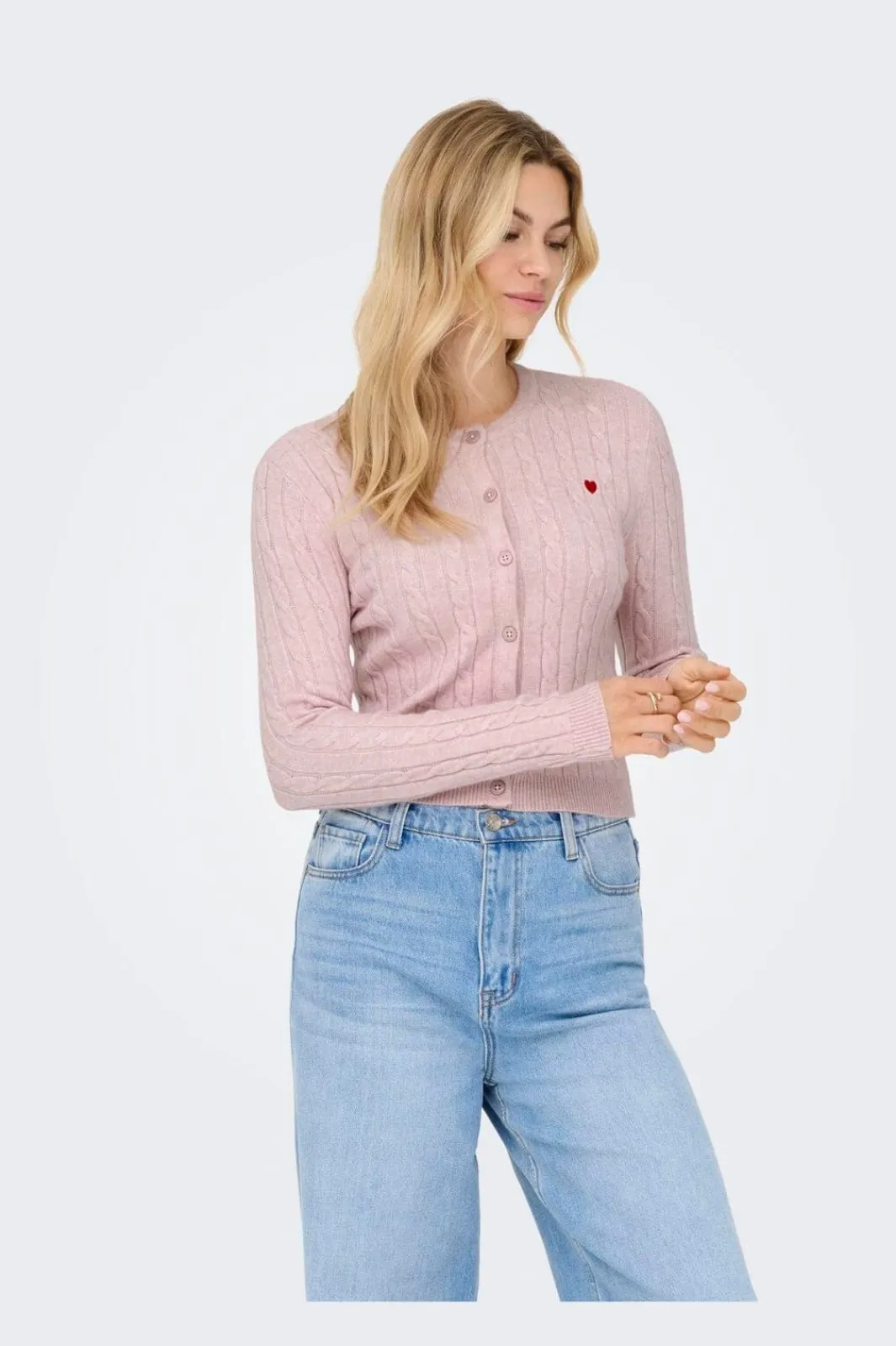 Online Only Onlkatia Ls Cable Button Cardigan Cc Knt 4947409 Burnished Lilac Mel/True Red Heart Emb/Dtm Button