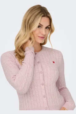 Online Only Onlkatia Ls Cable Button Cardigan Cc Knt 4947409 Burnished Lilac Mel/True Red Heart Emb/Dtm Button