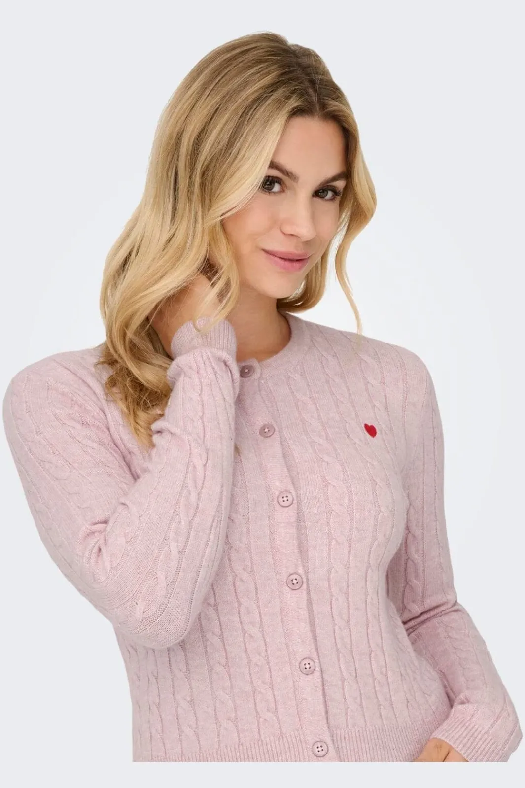 Online Only Onlkatia Ls Cable Button Cardigan Cc Knt 4947409 Burnished Lilac Mel/True Red Heart Emb/Dtm Button