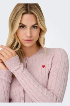Online Only Onlkatia Ls Cable Button Cardigan Cc Knt 4947409 Burnished Lilac Mel/True Red Heart Emb/Dtm Button