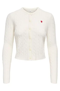 Online Only Onlkatia Ls Cable Button Cardigan Cc Knt 4959314 Baby'S Breath True Red Heart Emb/Dtm Button
