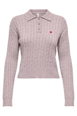 Sale Only Onlkatia Ls Cable Polo Cc Knt 4959340 Burnished Lilac Mel/True Red Heart Emb/Dtm Button