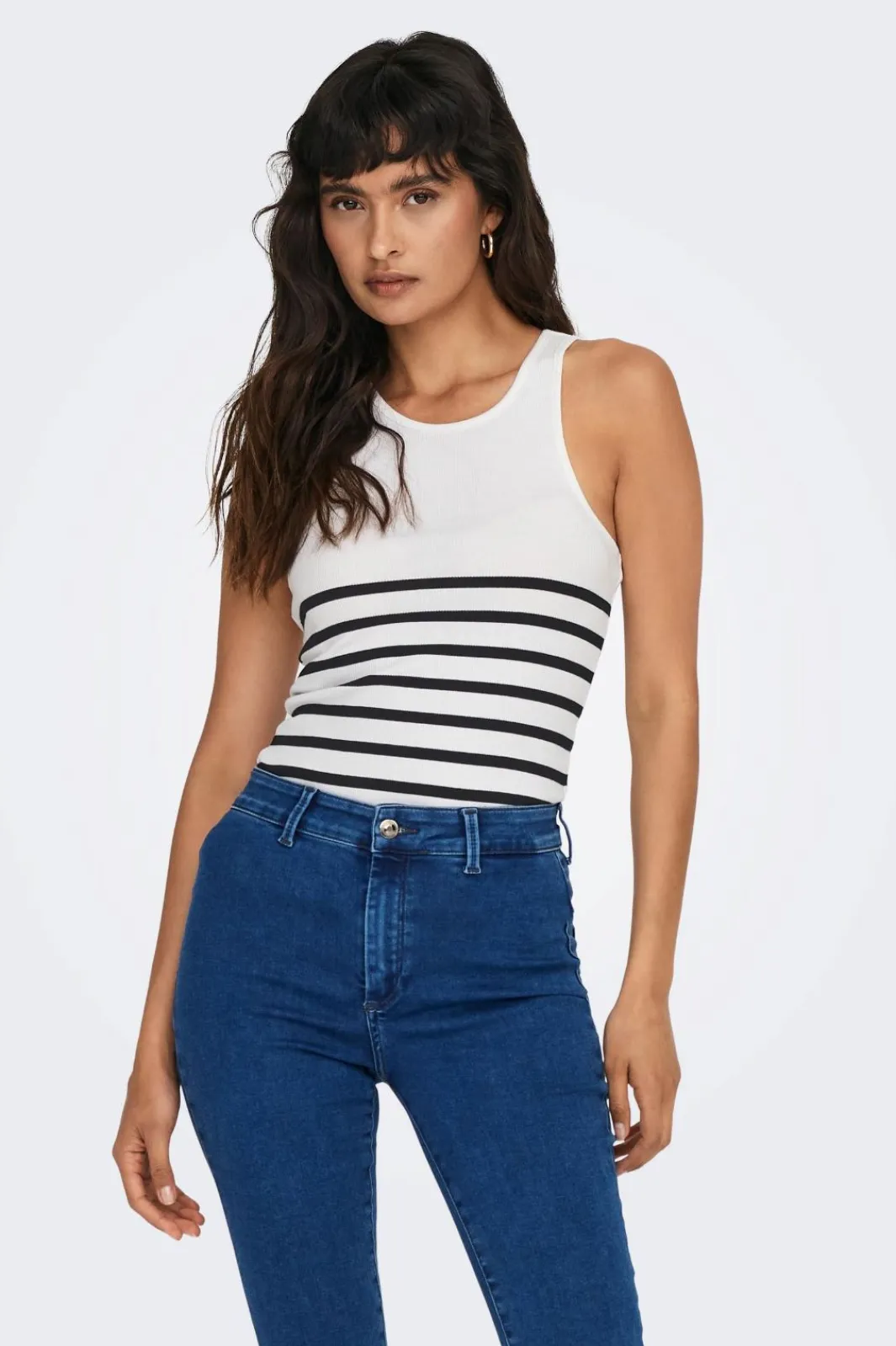 Only Onlkenya Rib Stripe Tank Top 4452882 Bright White Black