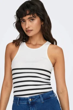 Only Onlkenya Rib Stripe Tank Top 4452882 Bright White Black