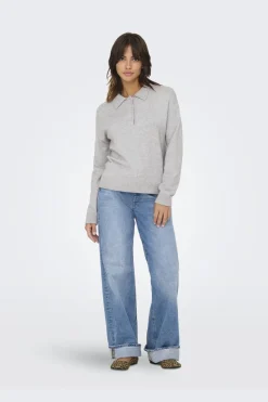 Online Only Onllana Polo Ls Pullover Knt 4845166 Light Grey Melange
