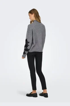 Sale Only Onllisa Ls Highneck Detail Knt 4948887 Medium Grey Melange Black Embroidery