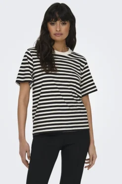 Only Onllivina S/S Stripe Tee 4022400 Cloud Dancer Black Stripes