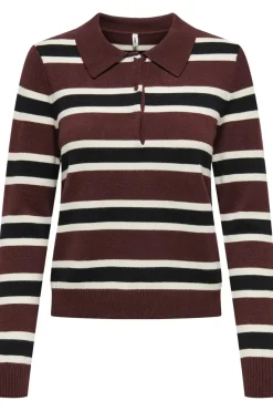 Outlet Only Onllondon Ls Stripe Polo Cc Knt 4947495 Decadent Chocolate Babys Breath/Black/Dtm Button