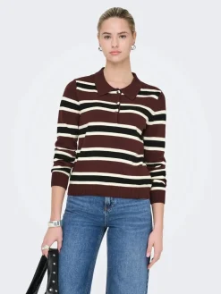 Outlet Only Onllondon Ls Stripe Polo Cc Knt 4947495 Decadent Chocolate Babys Breath/Black/Dtm Button