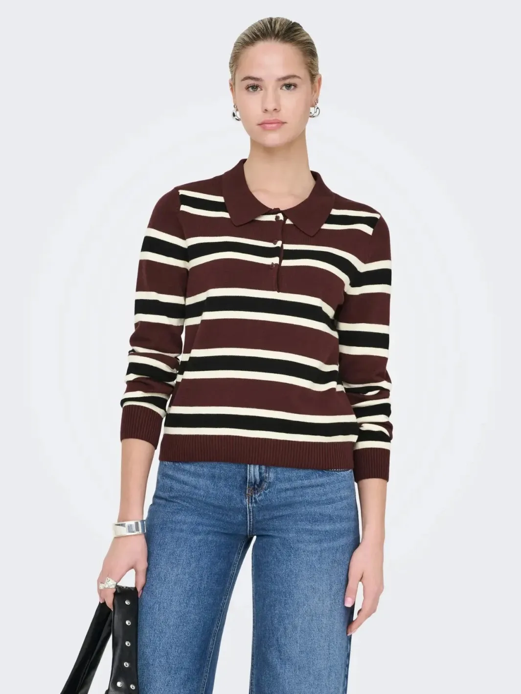 Outlet Only Onllondon Ls Stripe Polo Cc Knt 4947495 Decadent Chocolate Babys Breath/Black/Dtm Button