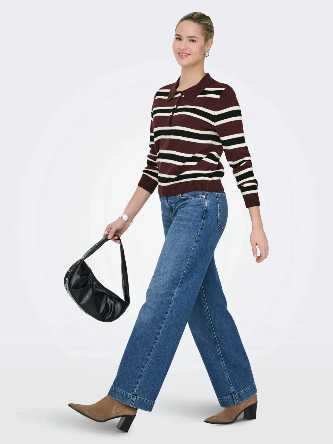 Outlet Only Onllondon Ls Stripe Polo Cc Knt 4947495 Decadent Chocolate Babys Breath/Black/Dtm Button