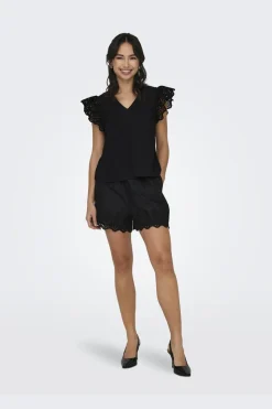 Best Only Onllou Life Emb S/S Frill Top 4415684 Black