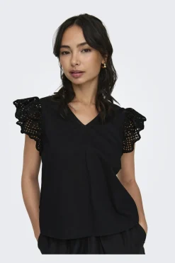 Best Only Onllou Life Emb S/S Frill Top 4415684 Black