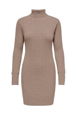 Best Only Onllouis Ls Rollneck Cable Dress At Knt 4927581 Mocha Meringue Melange