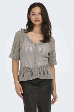 Discount Only Onllovely Ss Glitter Button Top Knt 4916203 Weathered Teak Silver