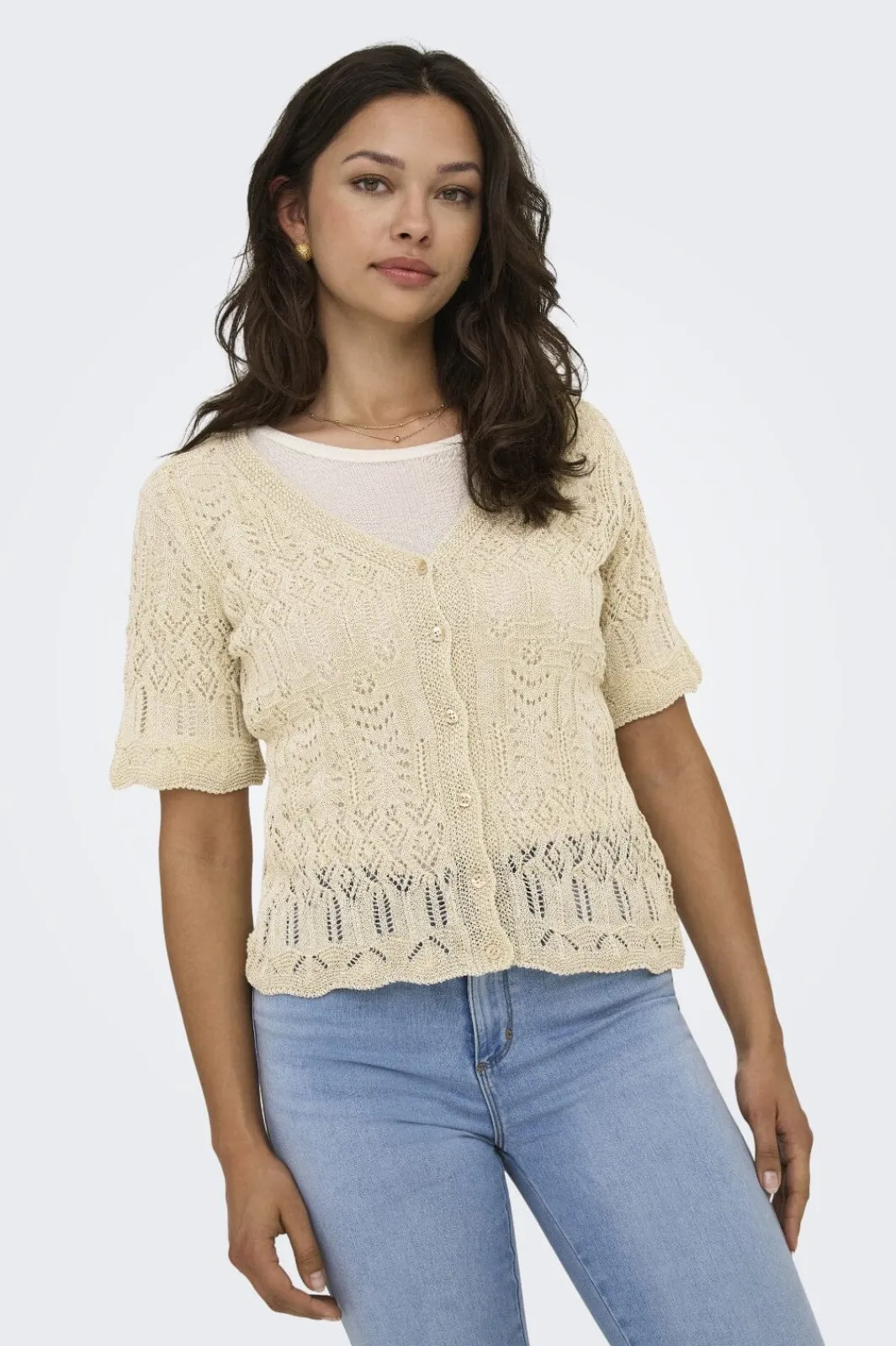 Clearance Only Onllovely Ss Glitter Button Top Knt 4915647 Cloud Dancer Gold