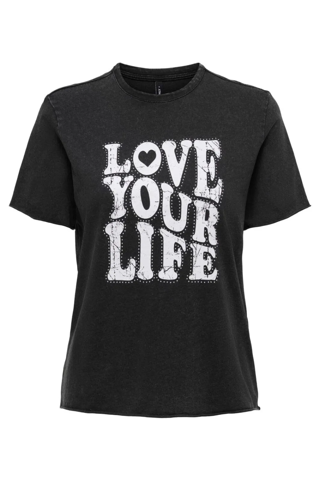 Only Onllucy Reg S/S Stud Top Box Cc 4925410 Black Love Your Life + Silver Studs