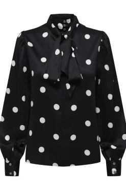New Only Onllydia L/S Satin Bow Shirt 4990930 Black White Dots