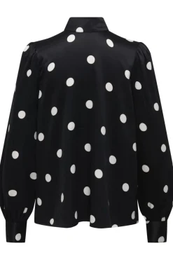 New Only Onllydia L/S Satin Bow Shirt 4990930 Black White Dots