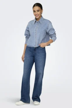 Hot Only Onlmaggiemay L/S Rhinest Shirt 4849399 Light Blue Denim