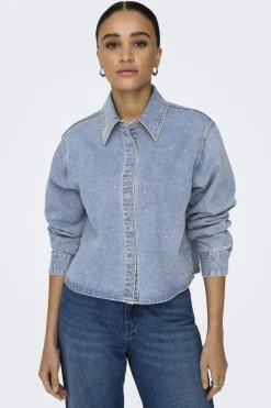 Hot Only Onlmaggiemay L/S Rhinest Shirt 4849399 Light Blue Denim