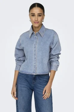 Hot Only Onlmaggiemay L/S Rhinest Shirt 4849399 Light Blue Denim