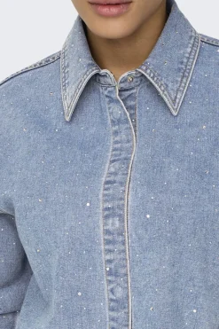 Hot Only Onlmaggiemay L/S Rhinest Shirt 4849399 Light Blue Denim
