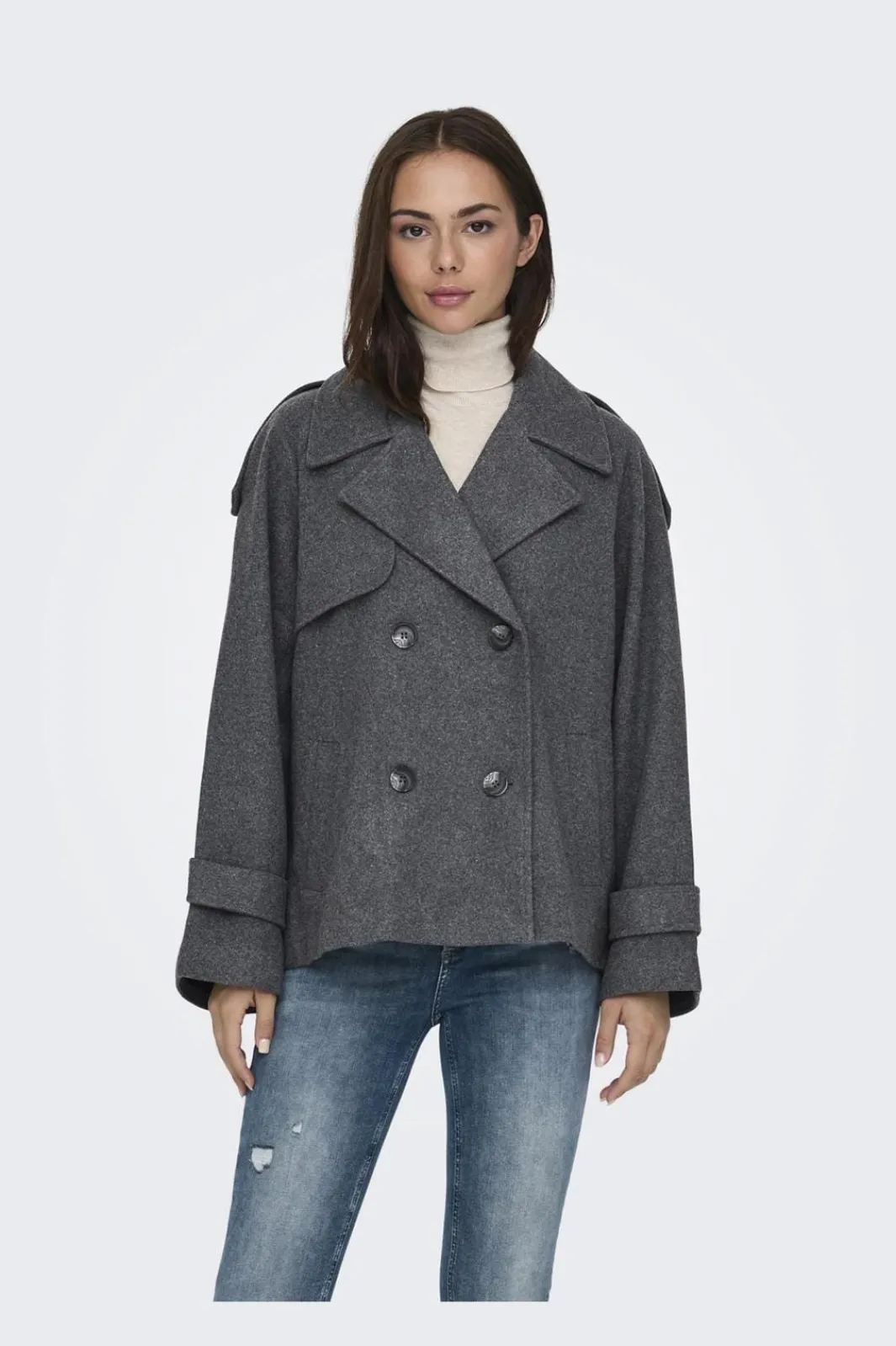 Discount Only Onlmaisy Short Wool Life Trench Nc 4676910 Dark Grey Melange Black Lining
