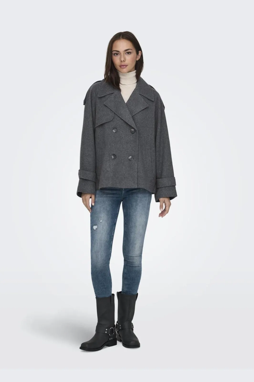 Discount Only Onlmaisy Short Wool Life Trench Nc 4676910 Dark Grey Melange Black Lining