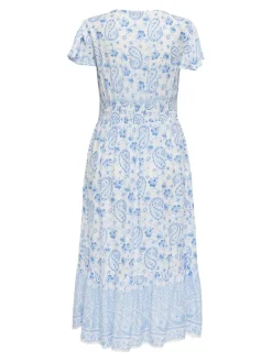 Online Only Onlmarianne Life S/S Midi Dress 4846943 Cloud Dancer Blue Paisley
