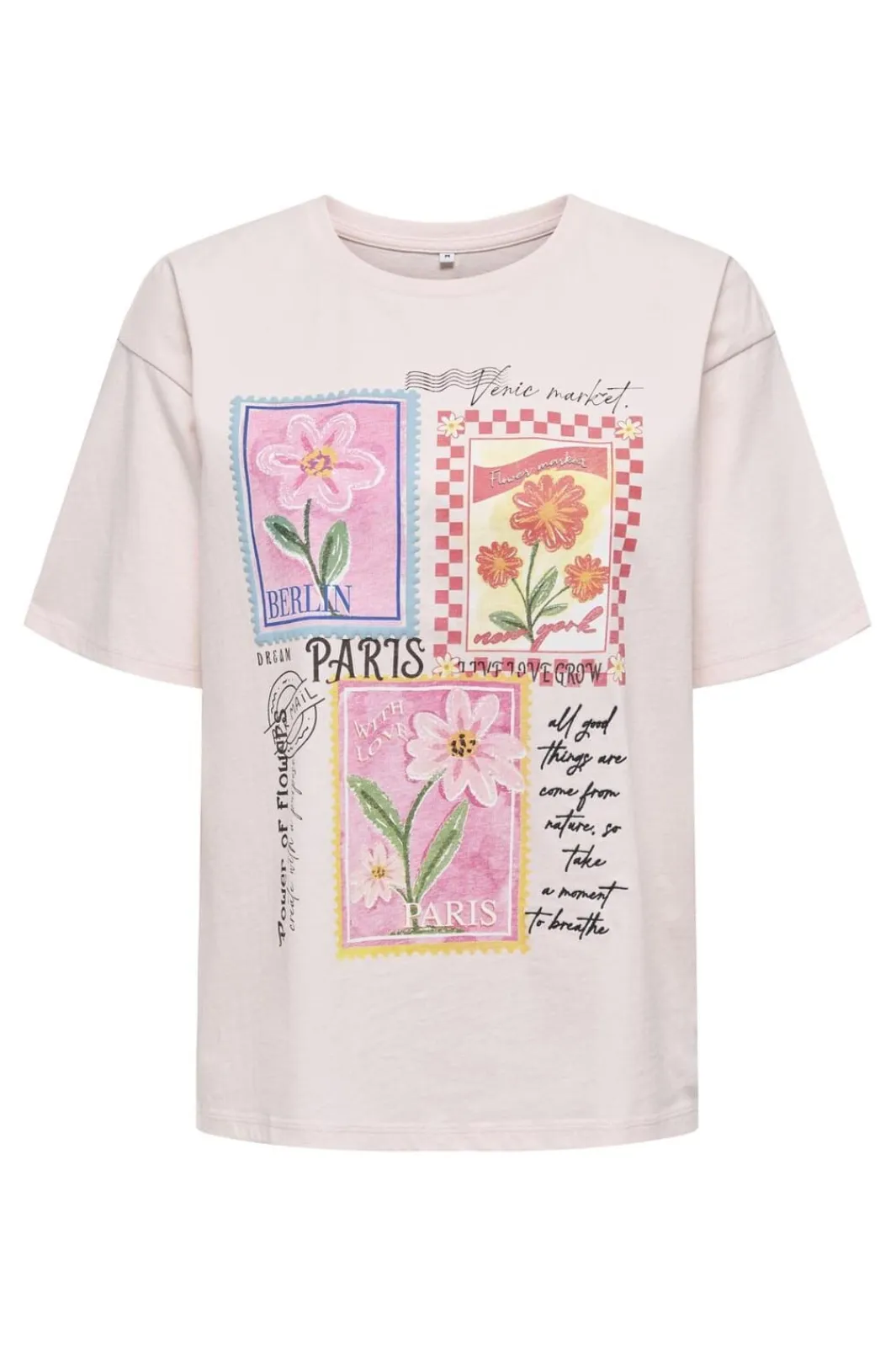 Only Onlmaya Flower S/S Tee Box 4945891 Icy Pink Pink Flower/City Stamps