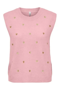 Best Only Onlmelody Sl Embroidery O-Neck Knt 4919769 Rosy Touch Light Gold Hearts