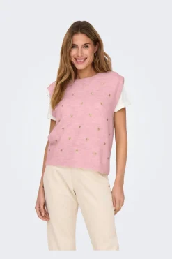 Best Only Onlmelody Sl Embroidery O-Neck Knt 4919769 Rosy Touch Light Gold Hearts
