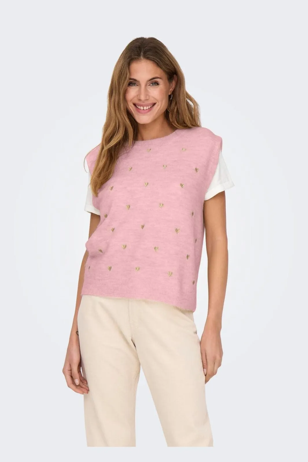 Best Only Onlmelody Sl Embroidery O-Neck Knt 4919769 Rosy Touch Light Gold Hearts