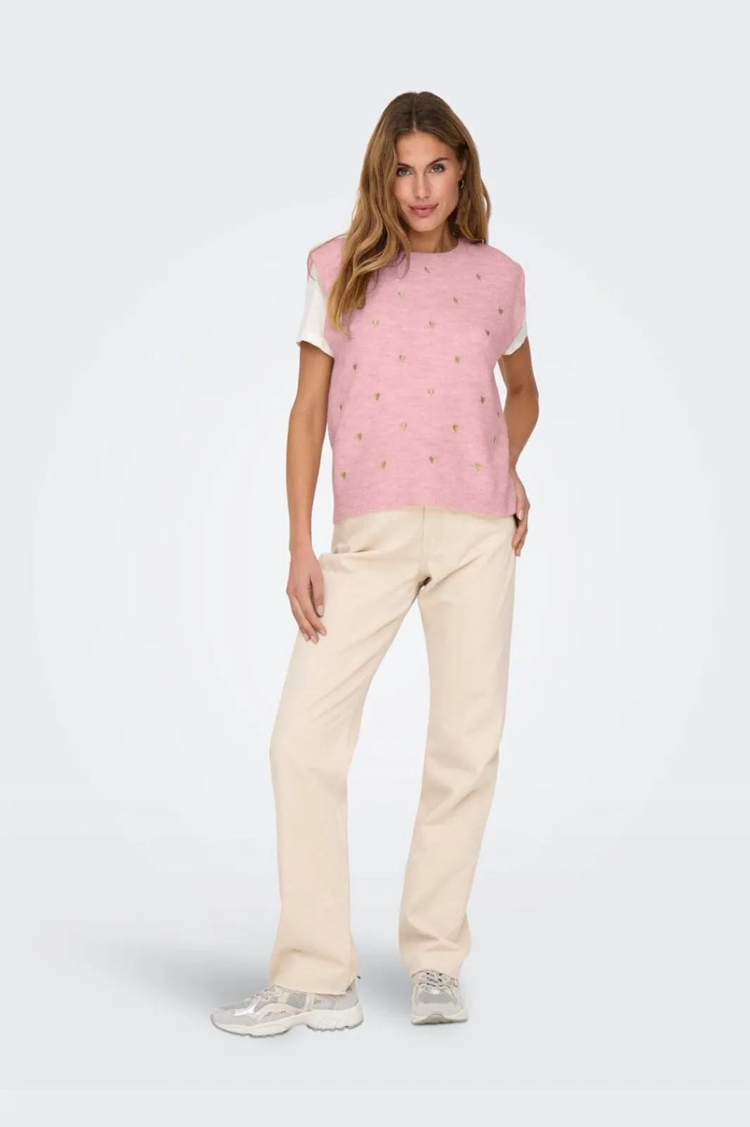 Best Only Onlmelody Sl Embroidery O-Neck Knt 4919769 Rosy Touch Light Gold Hearts