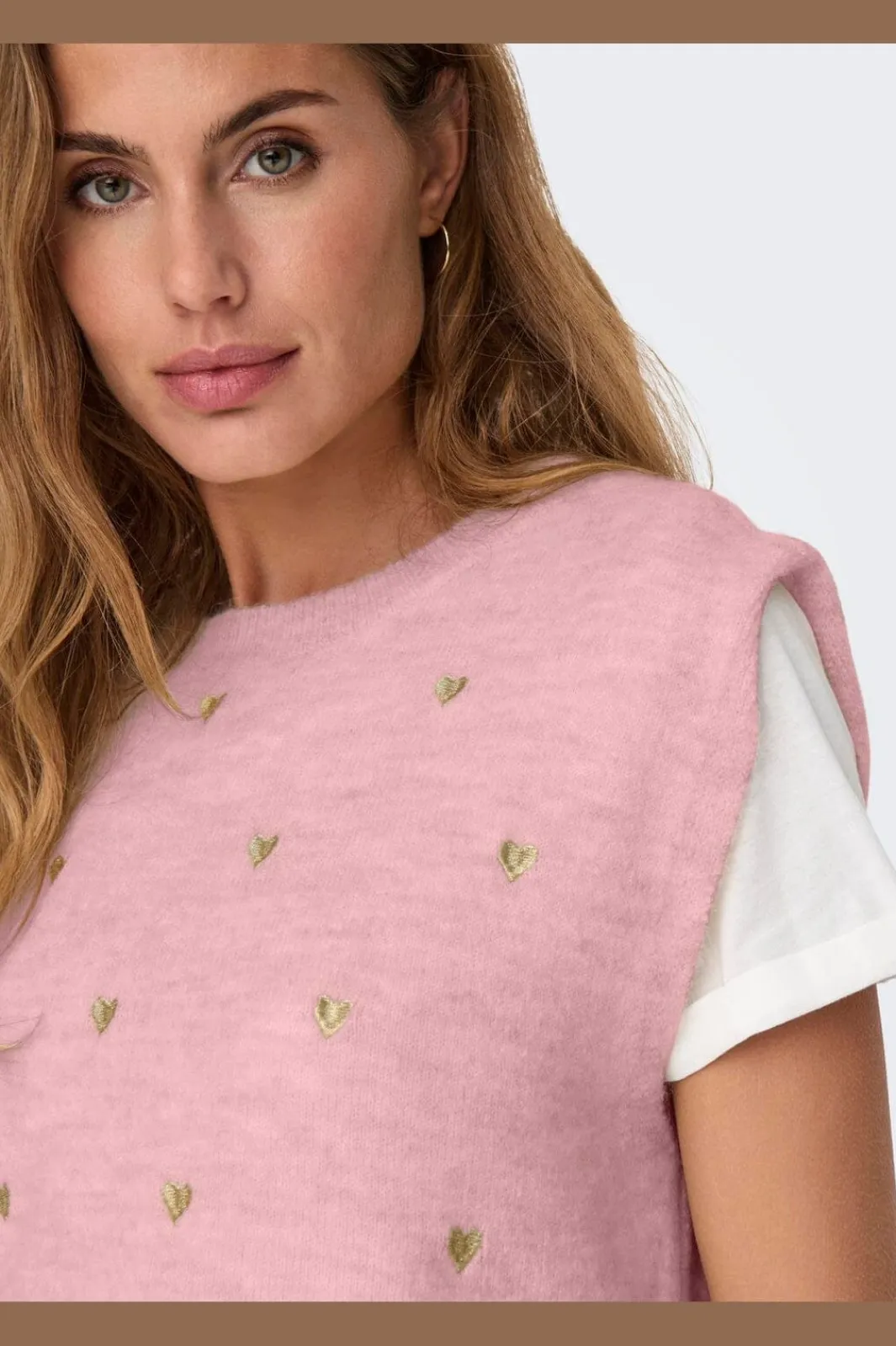 Best Only Onlmelody Sl Embroidery O-Neck Knt 4919769 Rosy Touch Light Gold Hearts