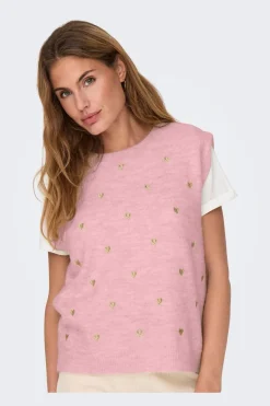 Best Only Onlmelody Sl Embroidery O-Neck Knt 4919769 Rosy Touch Light Gold Hearts